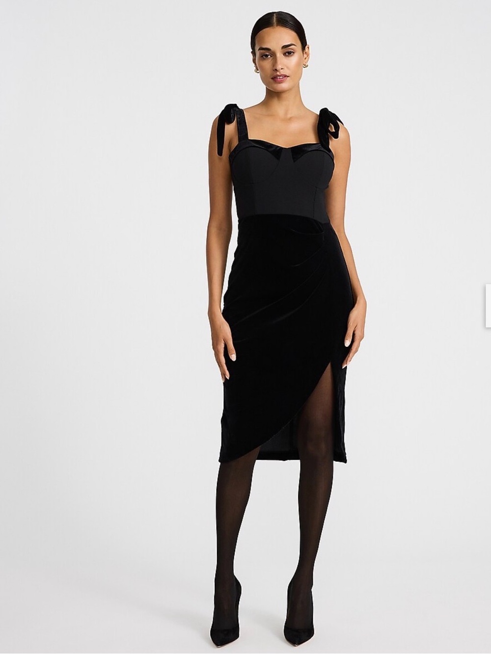 Express Ruched Mixed Media Sweetheart Tie Shoulder Midi Dress - Sz Small